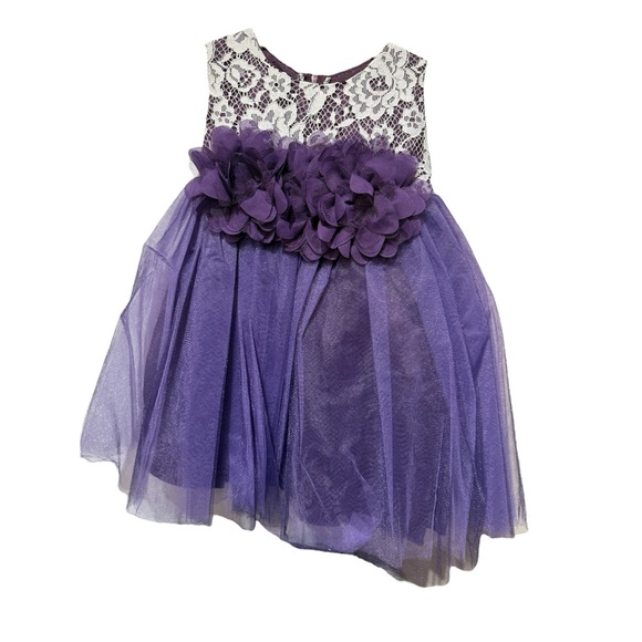 Kids Dream| Purple Lace & Tulle Special Occasion Dress (Kids) – 3D Floral Waist - Picture 2 of 4